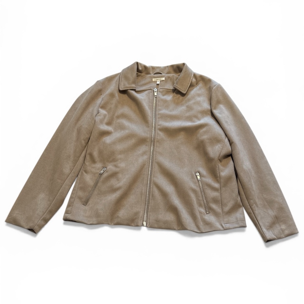 Maurices Neutral Plus Size Essential Faux Suede Taupe Zip Up Collared Jacket XXL